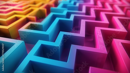 Endless choices in life, colorful 3D maze, perplexing paths, high-contrast colors