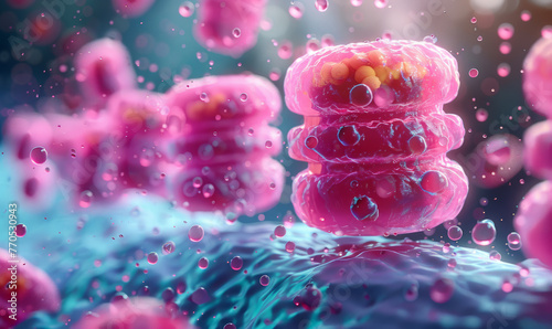 Professional realistic illustration of different cells with soft bokeh background