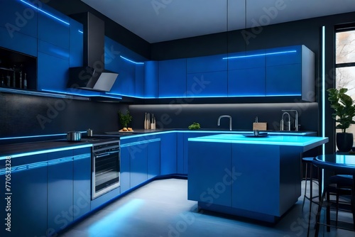 kitchen designed in calming shades of blue © Ateeq