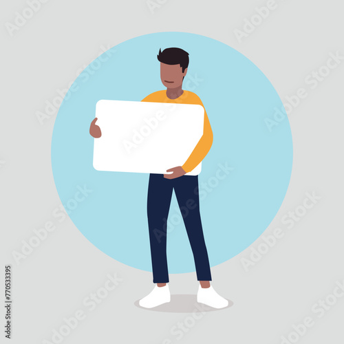 Adobe IllustrVektor-Illustration eines Mannes, der ein Schild mit Platz für eine Botschaft hält - Business-Konzeptator Artwork
