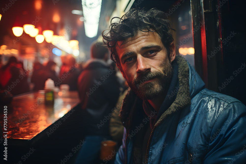 Retro-style man in a vibrant Berlin bar Retro-style man in a vibrant Berlin bar