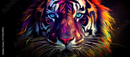 A vibrant painting of a Bengal tiger with striking blue eyes  showcasing the beauty of this carnivorous terrestrial animal from the Felidae family