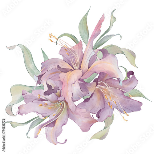 Watercolor purple bouquet of flowers