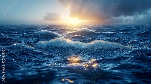 Wavy sea with sunset as wind energy source concept photo