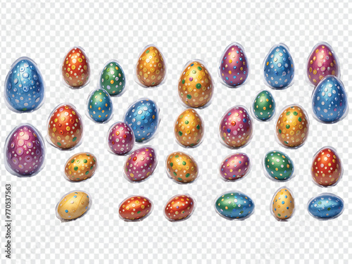 Colorful 3D Easter Eggs with Ornate Design on Transparent Background Vector Illustration