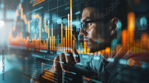 Businessman analysis calculates financial data of growth for long-term investments with digital graph and profitability of companies with positive indicators in 2024 for development to success photo