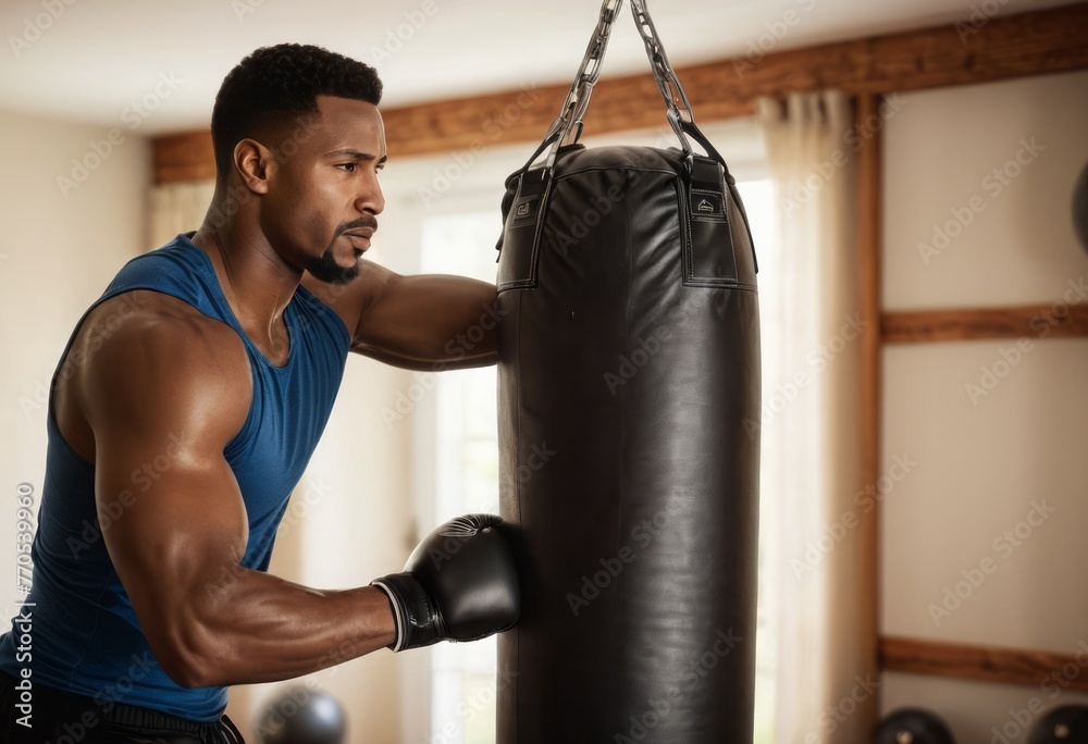 Man engaged in a boxing workout, focusing on fitness.