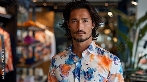 Behold the artful elegance of a watercolor-inspired print shirt, its soft hues and abstract patterns rendered in stunning detail against an isolated backdrop.