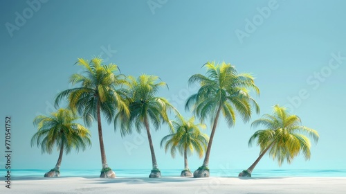 Palm Trees Swaying in the Breeze with Copy Space Blender 3D Render Tropical Landscape Background © Sittichok