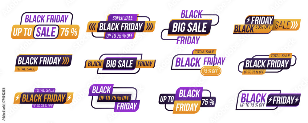 Black friday shopping label on white background. Black Friday tag collection. For art template design, web page, style brochure layout, banner, cover, booklet, print, flyer, book, ad, poster.
