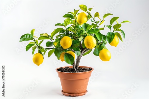 lemon plant potted isolated on white background