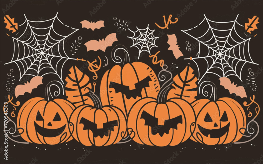 Halloween background with bats, spiders and pumpkins. Vector illustration. Halloween background with bats, spiders and pumpkins. Vector illustration.
