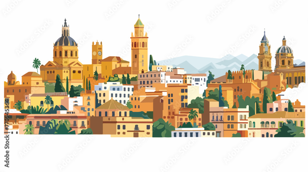 Skyline aerial view of Malaga city Andalusia Spain fl - obrazy, fototapety, plakaty 
