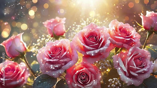 朝陽を浴びてキラキラ輝く薔薇の花 photo