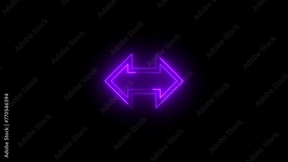 Neon glowing purple color left right direction arrow icon animation black background Neon glowing purple color left right direction arrow icon animation black background