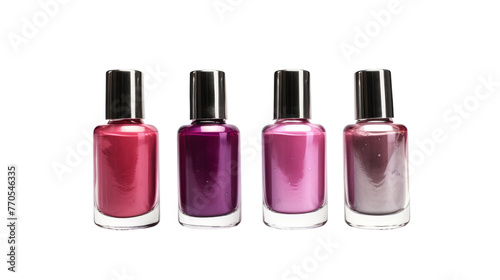 Three Bottles of Nail Polish Arranged Together. On a White or Clear Surface PNG Transparent Background. © Usama
