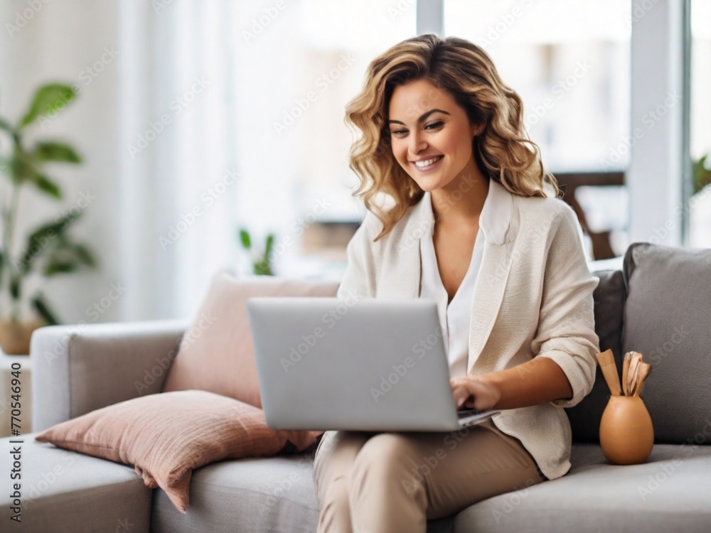Smiling_woman_using_laptop_and_checking_email_while_sitting_on_sofa Smiling_woman_using_laptop_and_checking_email_while_sitting_on_sofa