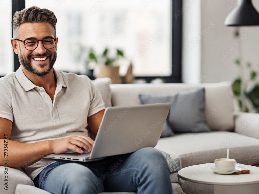 Smiling_man_using_laptop_and_checking_email_while_sitting_on_sofa Smiling_man_using_laptop_and_checking_email_while_sitting_on_sofa