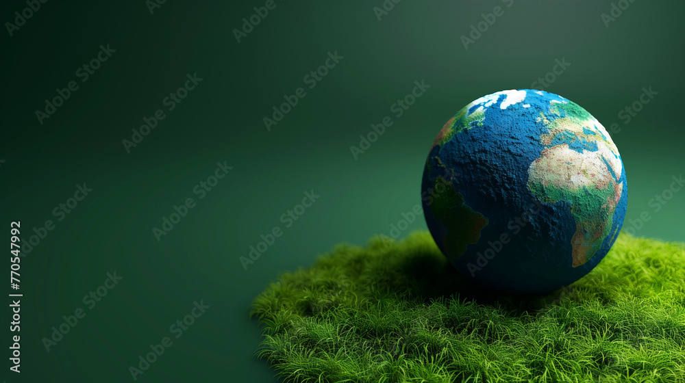 Fototapeta premium World earth day background with globe on green grass , Saving water or world Environment day concept, copy space for text
