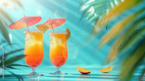 Tropical Cocktails with Vibrant Umbrellas in Idyllic Seaside Setting