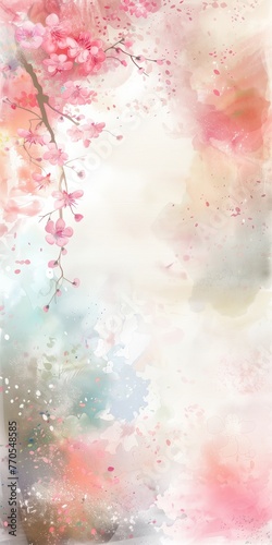  Watercolor Floral Sakura Background for Artistic Design © W&S Stock