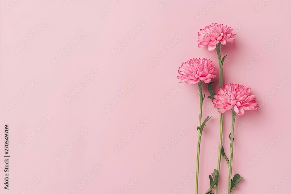 Delicate pink carnations on a soft pink background, Concept of romance, tenderness, and floral beauty Delicate pink carnations on a soft pink background, Concept of romance, tenderness, and floral beauty