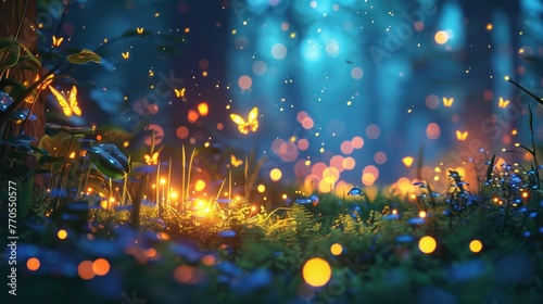 Ethereal Fireflies Glowing in the Enchanted Forest at Dusk