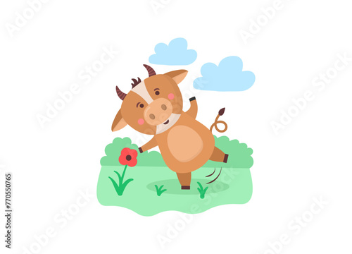 Happy Chinese 2021 year calendar template design with cute cow. 2021 calendar design with bull with hobbies in different seasons of the year. Set of 12 months. Year of the bull. Vector illustration. 