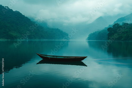 a canoe on the lake at lhuy kong waterfall hyunna in th 5d7f68aa-b34d-4ca0-8e09-dbddb17b4e7b photo