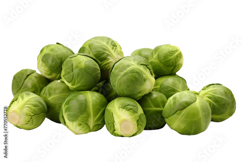 Pile of Brussel Sprouts on White Background. On a White or Clear Surface PNG Transparent Background.