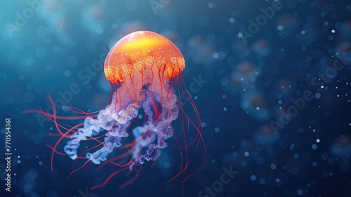 Ethereal Jellyfish Drifting in the Oceanic Currents,A Captivating Digital © Sittichok