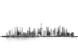Monochrome City Skyline Depicting Urban Landscape Contrast. On a White or Clear Surface PNG Transparent Background.