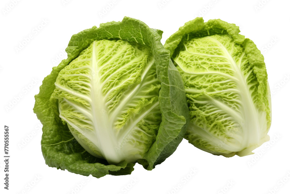 Fototapeta premium Two Lettuce Heads Side by Side. On a White or Clear Surface PNG Transparent Background.