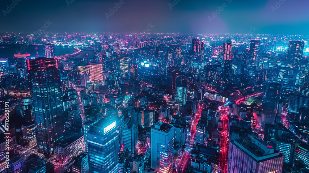 topview Vibrant and Energetic City at Its Brightest - obrazy, fototapety, plakaty 