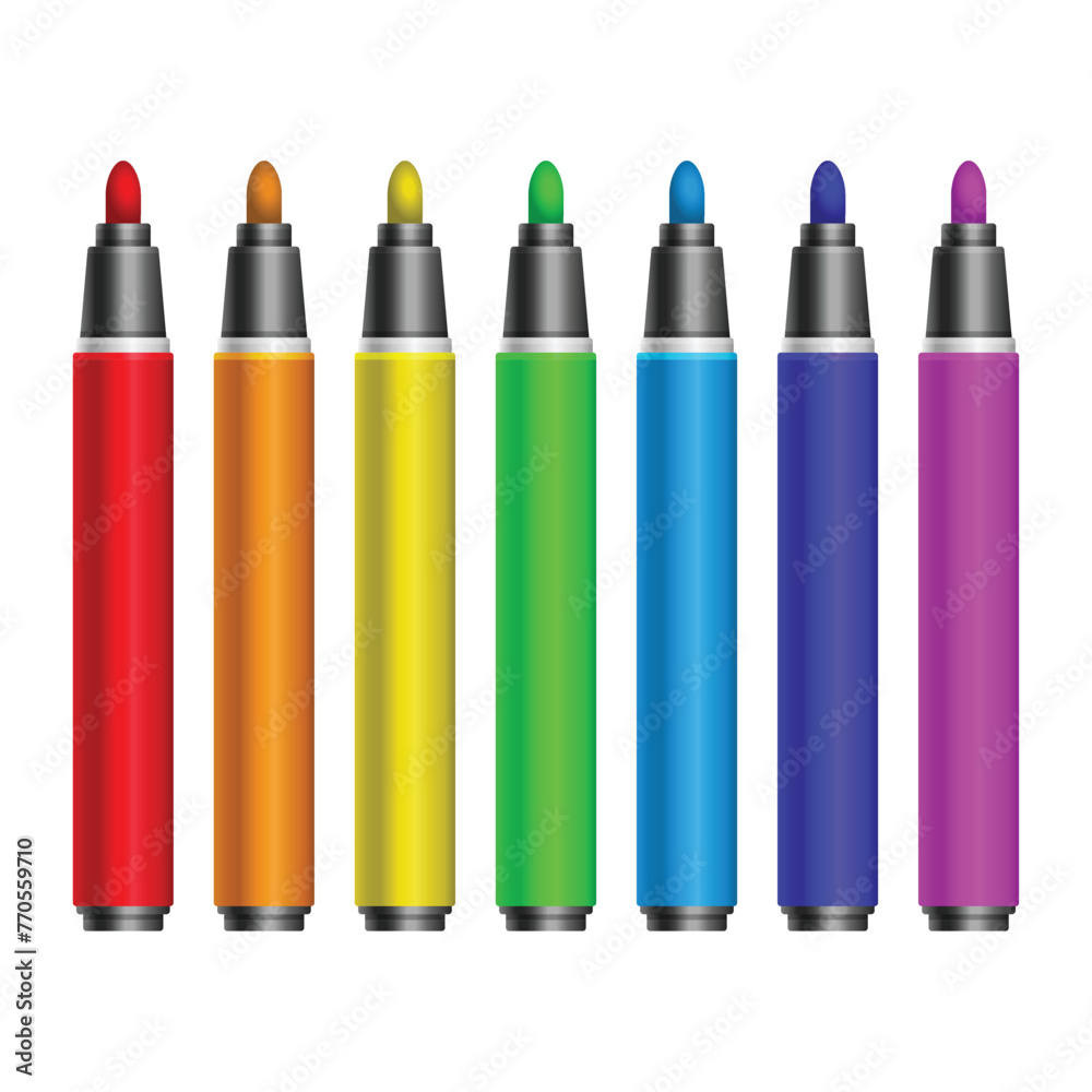 Color Marker Pens Set on White Background. Vector - obrazy, fototapety, plakaty 