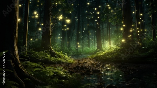 A cluster of fireflies creating a magical g