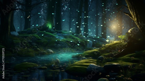 A cluster of fireflies creating a magical g
