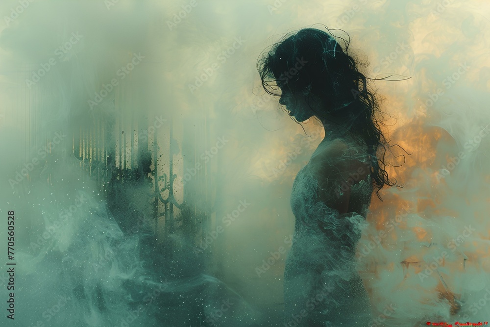 Mystical Female Figure Among Smoke and Light Mystical Female Figure Among Smoke and Light