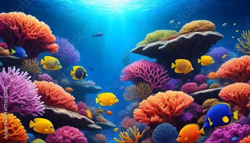 Coral reef with fish in sea