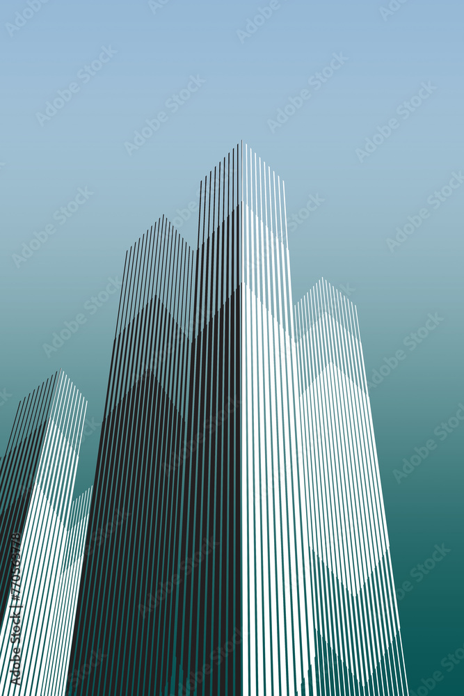 Multicolored line graphics illustrating abstract city architecture