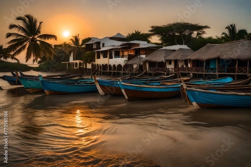 boat on the beach at sunset