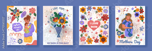 Mothers day cards. Flower background. Watercolor pattern. Baby heart, present women, drawing mom. Summer banner celebration. Love poster. Happy motherhood. Vector cartoon illustration tidy background