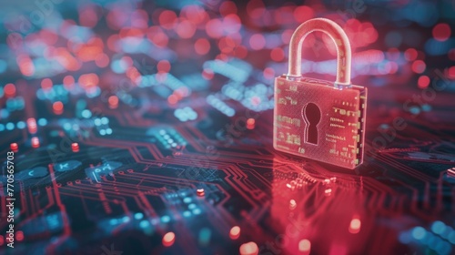 A padlock securely fastened on top of a circuit board, symbolizing cybersecurity protection in the digital realm