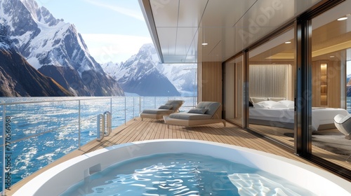 Large Jacuzzi Tub on Wooden Deck