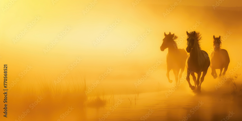 silhouette of a horses running through dust silhouette of a horses running through dust
