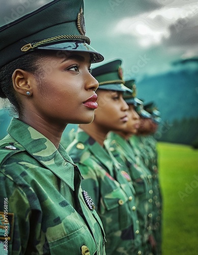 Unity in Service: Female Soldiers Standing in Uniform Formation photo