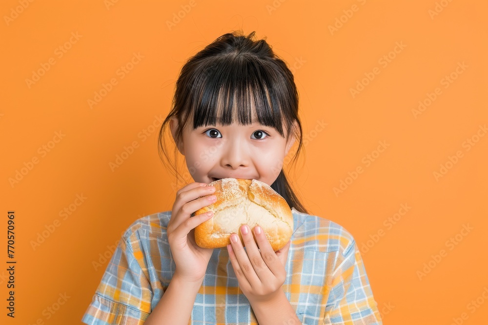 Foto de パンを食べる女の子（朝食・パン食・朝ごはん） do Stock | Adobe Stock