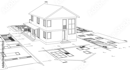 house traditional architecture plan 3d illustration 