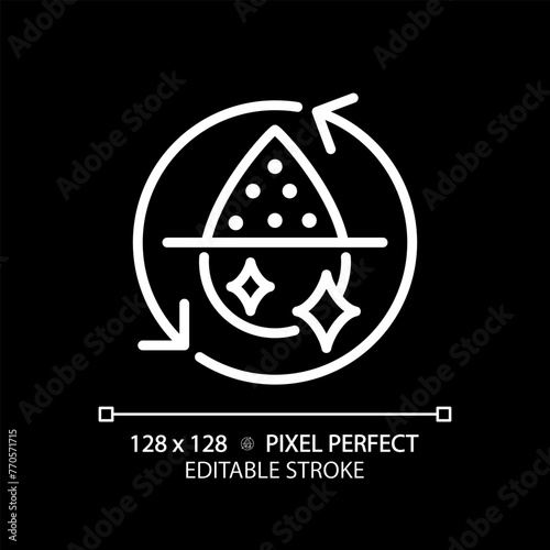 Desalination white linear icon for dark theme. Water management. Environmental engineering. Purification process. Thin line illustration. Isolated symbol for night mode. Editable stroke. Pixel perfect