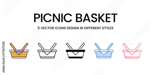 Picnic Basket icons in different style vector stock illustration